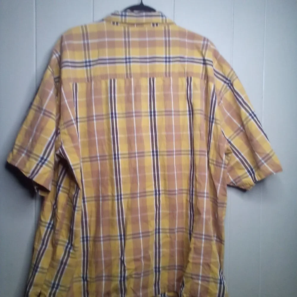 Enyce Button Up Shirt 3XL Short Sleeve Plaid Brown Yellow